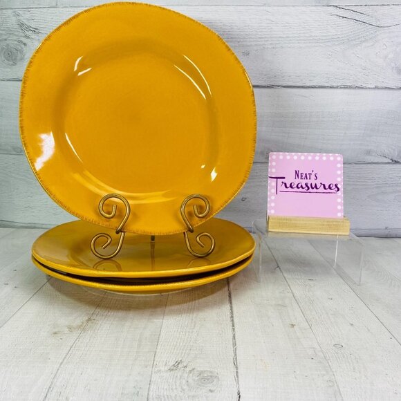 Pier 1 ELEMENTAL HONEY Handpaint Undecorated Earthenware Salad Plates Set 3 NEW - Picture 1 of 11